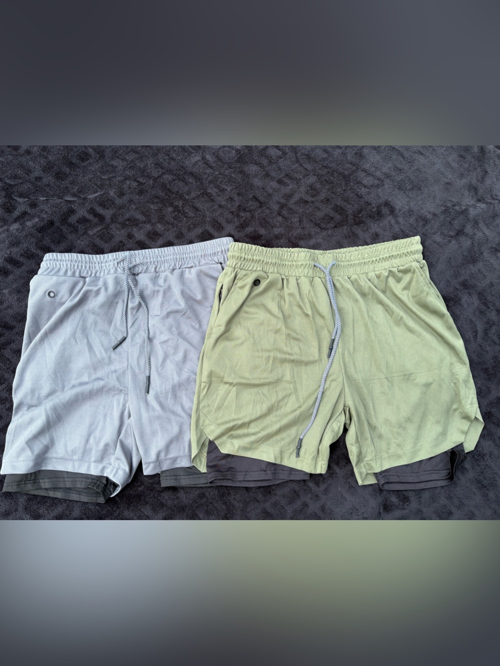 Men's Athletic Drawstring Shorts - Sage Green and Light Gray